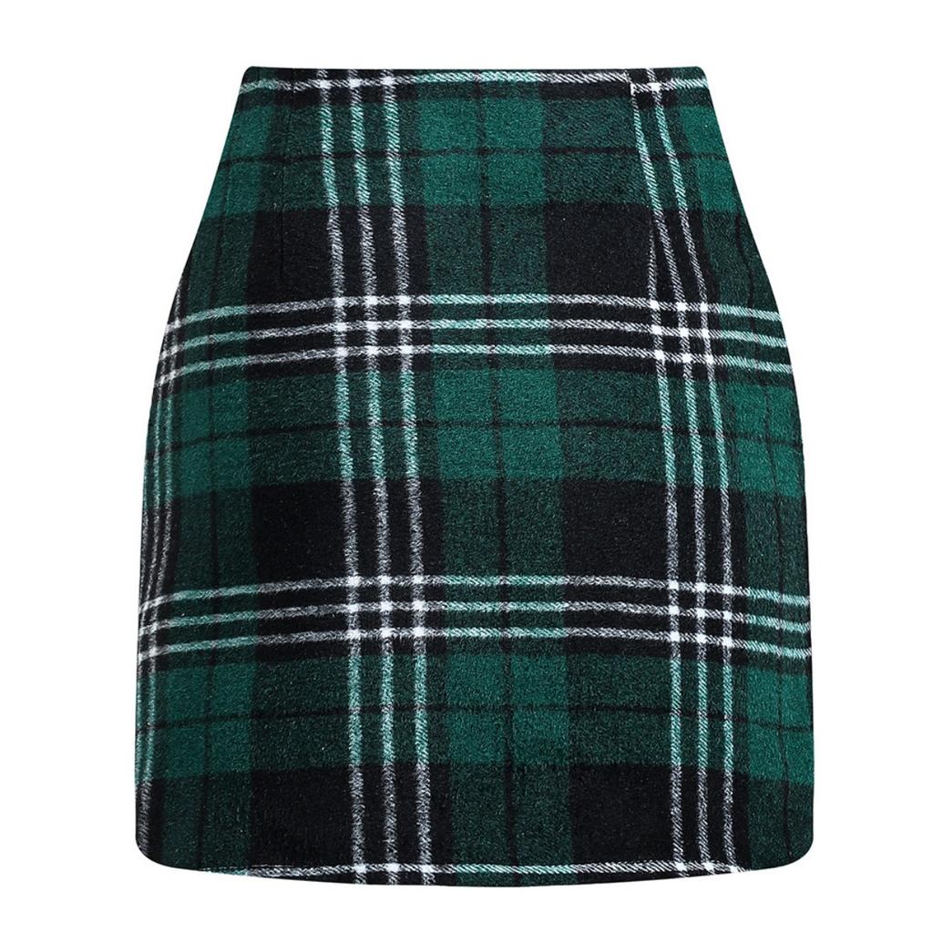 Women's, High Waisted, Plaid Skirt, Tight Fitting, Pencil, Wool, Mini Skirt