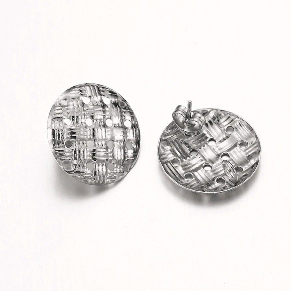 10pcs Stainless Steel Bohemian Earring Base Embossed Round Ear Studs with Pendants Connector Ring Plugs for Jewelry Making DIY