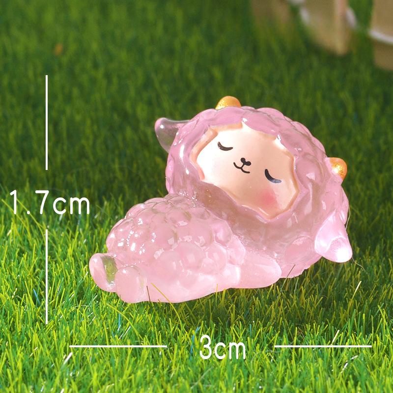 Pink Little Sheep Micro-landscape Cute Animal Little Pink Sheep Glow-in-light Small Ornament Resin Accessory