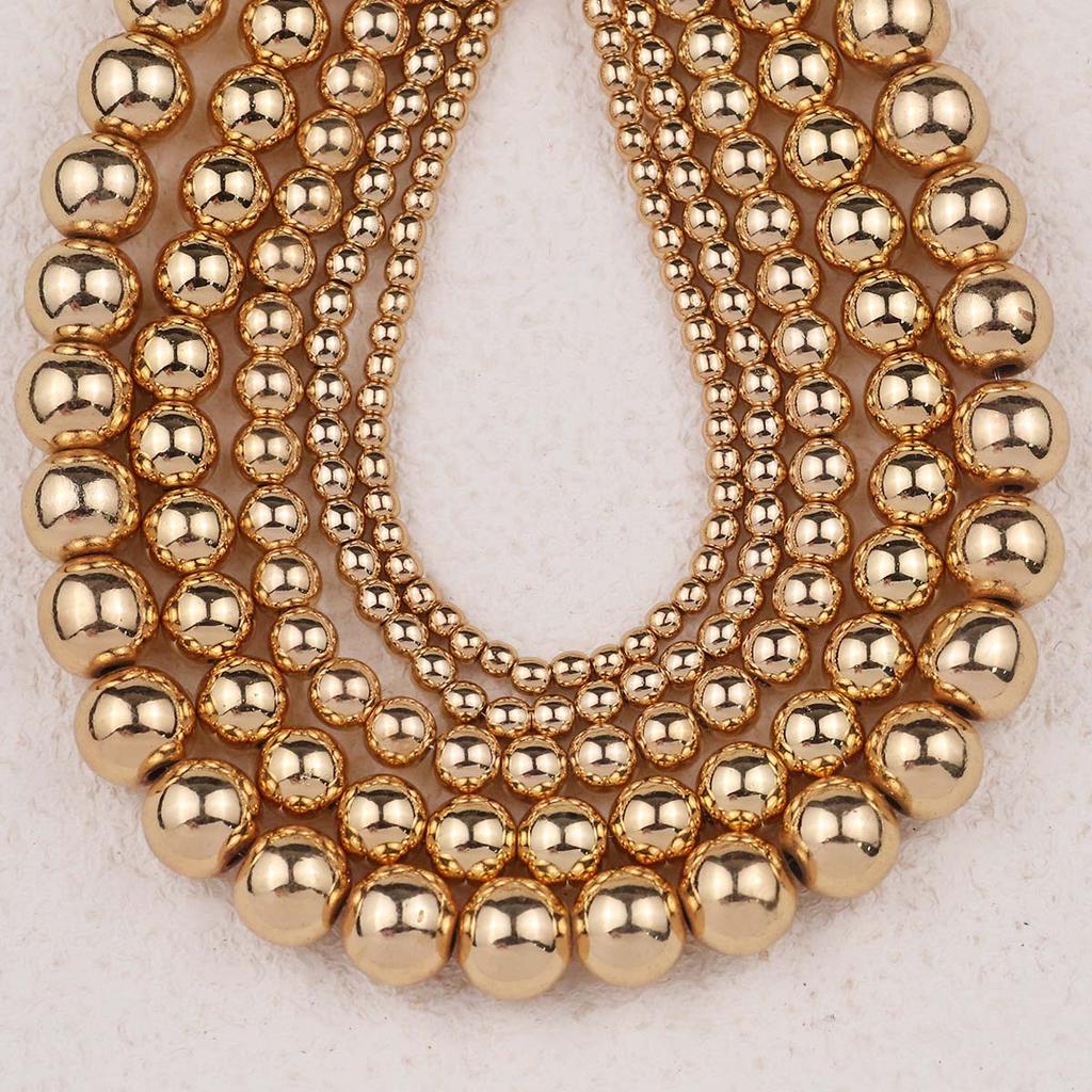Natural Hematite Stone KC Gold/Silver Color Plated Beads Round Loose Beads For Jewelry Making DIY Bracelets Necklace Accessories