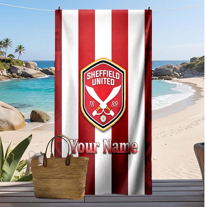 Sheffield United FC Personalized Printed Beach Towel Soccer Logo Support Custom Name Text Absorbent Towel For Sport Travel Special Gift