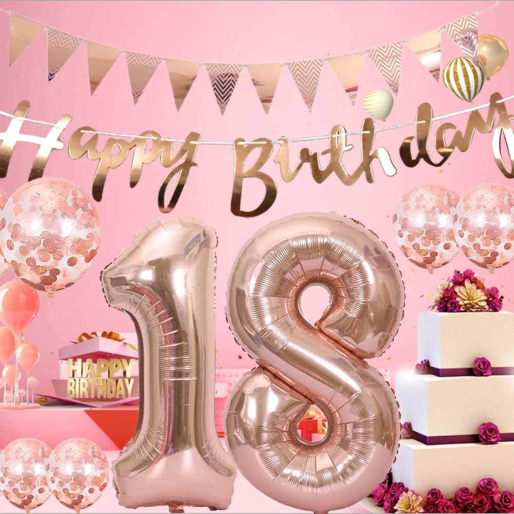 2 Balloons Number 37+ haappy Birthday Garland + Rose Gold Banner foil Balloon 37th Birthday Decoration+5 Confetti Balloons boy Girl 37 Year Birthday