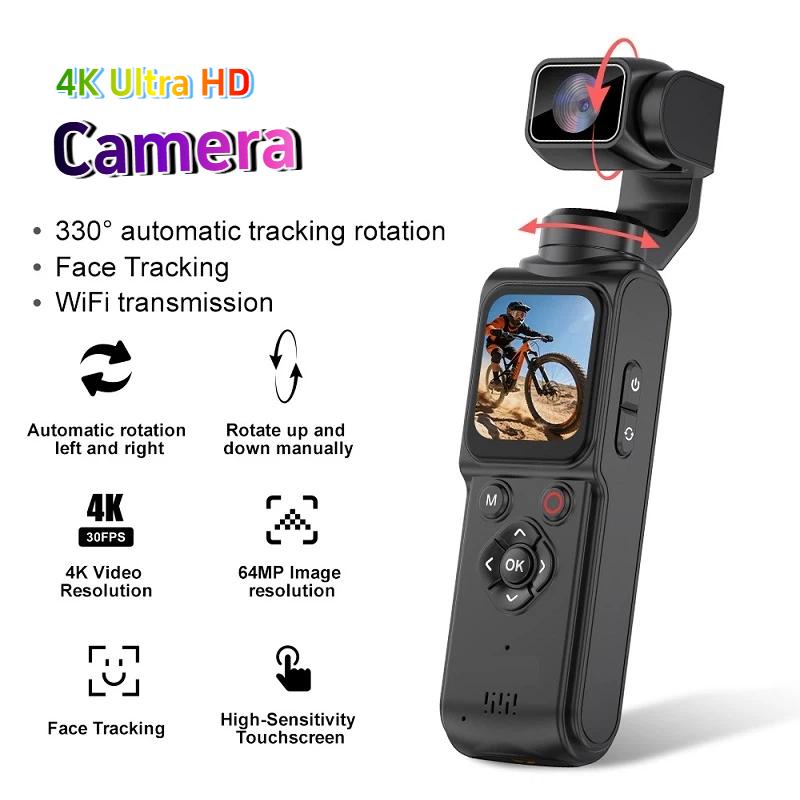 4K экшн-камера 330° Стабилизатор с гимбалом и отслеживанием лица 1,72-дюймовый сенсорный экран Цифровая камера WiFi Спортивная камера