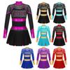 Kids Girls Cheerleading Dance Dress Letter Pattern Shiny Metallic Long Sleeve Pleated Dress