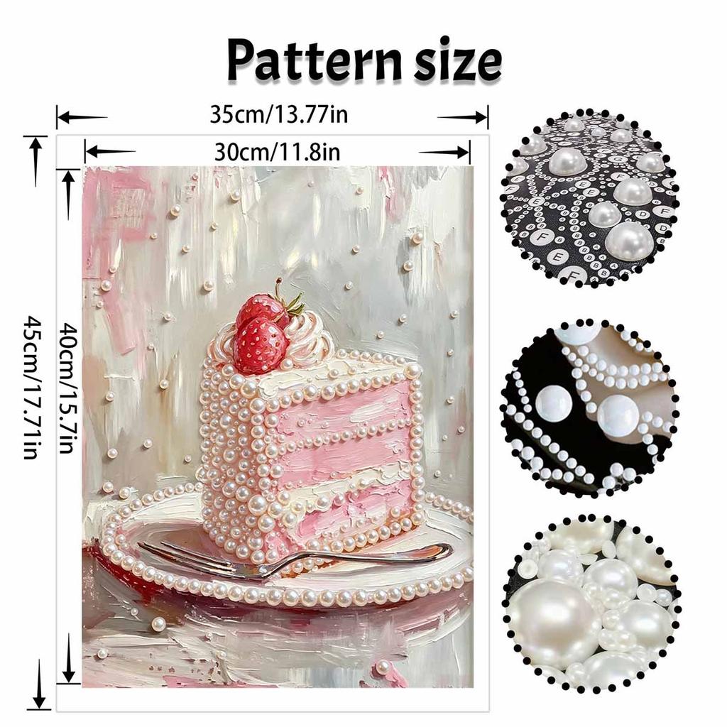 DIY Pearl and Diamond Painting Kit for Adults and Beginners. Sparkling Strawberry Cake Art. Home Wall Decor and Handmade Gifts