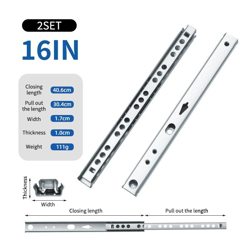 2Set Smooth Glide Bearing Drawer Slides 17Mm Wide Two Way Slide Drawer Glides 8"-17" Hardware Accessories Drawer Rail