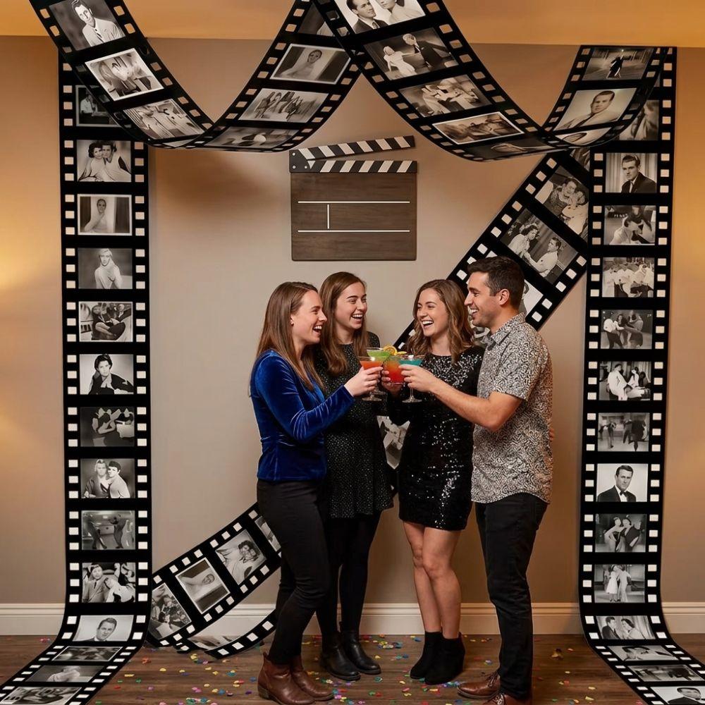 2Pcs Theater Themed Movie Night Film Strip Banner Movie Photo Frame Banner Festival Gathering