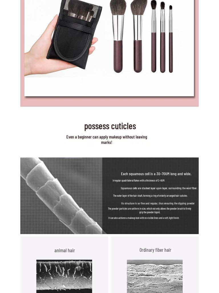Portable Mini Animal Hair Makeup Brush Set - Soft Brushes for Eyeshadow, Powder, and Blush - Perfect for Beginners