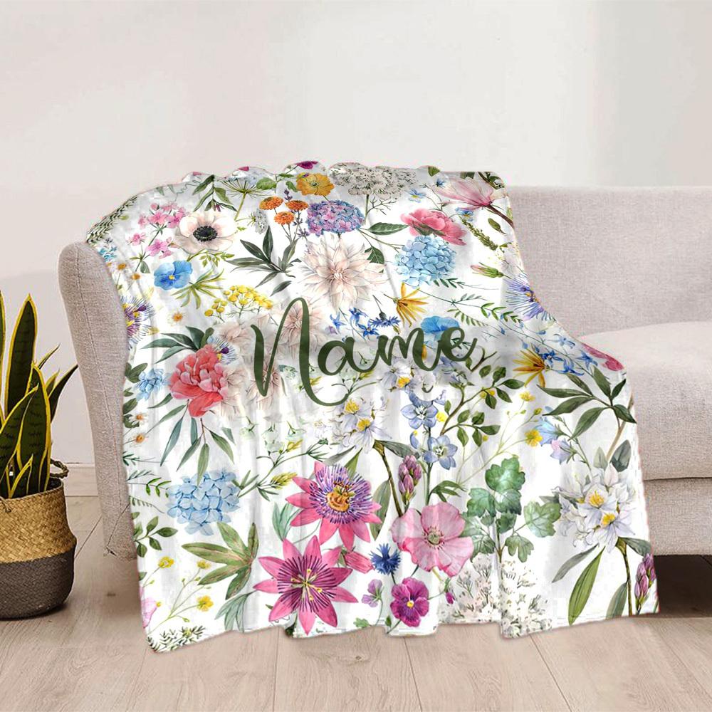 Floral Pattern Customize Your Name Blankets Comfortable Soft Lightweight Allseason Multipurpose Blanket For Picnics Sofas Offices Beds Living Rooms