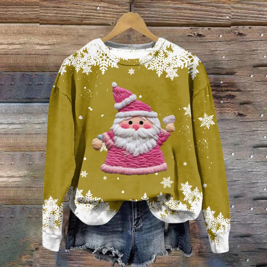 Women's Fashion Christmas Printed Long Sleeve Loose Round Neck Sweatshirt Top