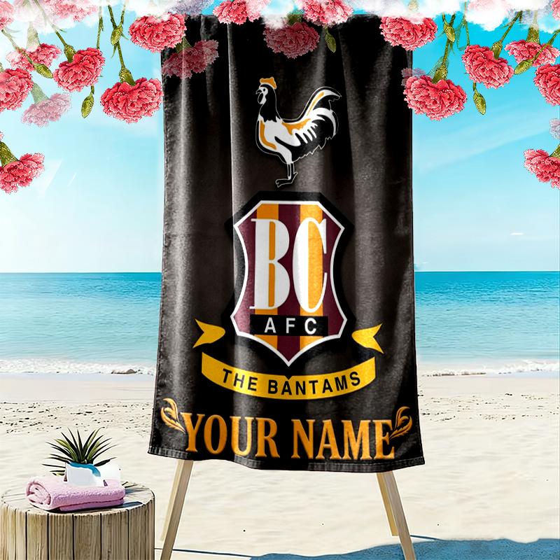 Custom Name Bradford City Afc Print Beach Towel, Large Soft Quick Dry Towel for Beach Camping Swimming