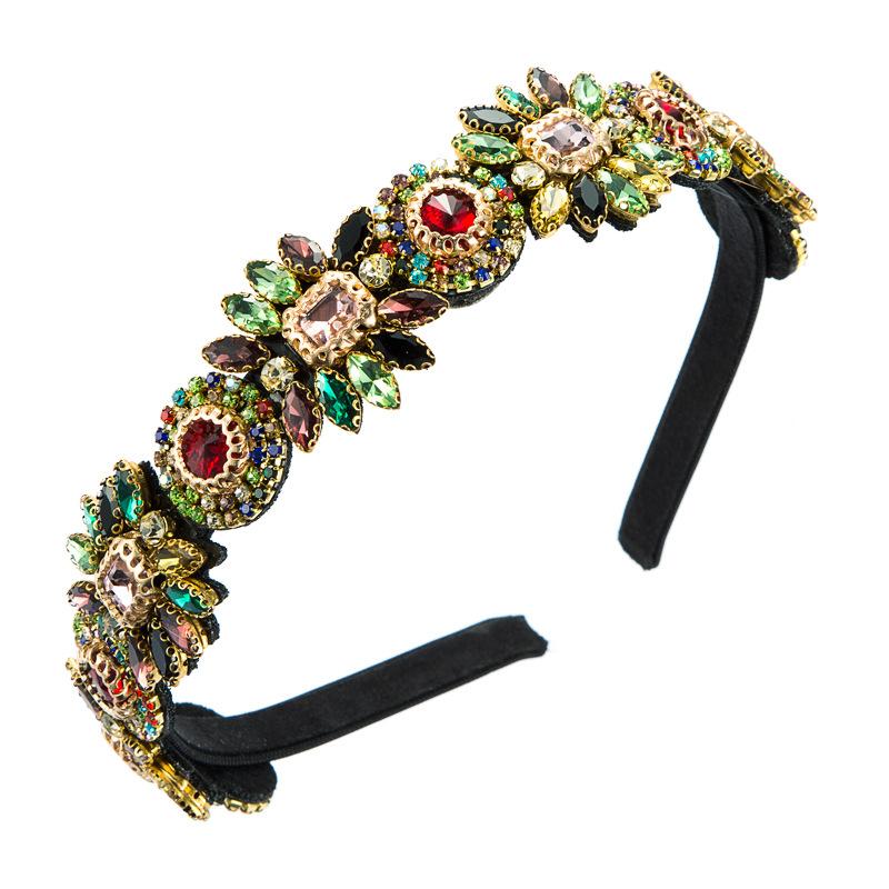 Женский ободок для волос, индивидуальный преувеличенный тканевый ободок для волос, повязка на голову со стеклянным кристаллом и цветком, головной убор с тонкими краями