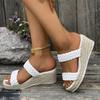 White PU Leather Woven Wedge Sandals Women Summer Lightweight Thick Sole Slippers Woman Fashion Espadrilles Platform Sandalias
