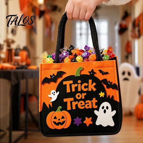 Держатель для конфет Trick Or Treat на Хэллоуин или Сумка, Фетровая Сумка для Сладостей с Нашитыми Тыквами и Привидениями, Большая Сумка-тоут для Детей, Сувенир для Вечеринки, Жуткая