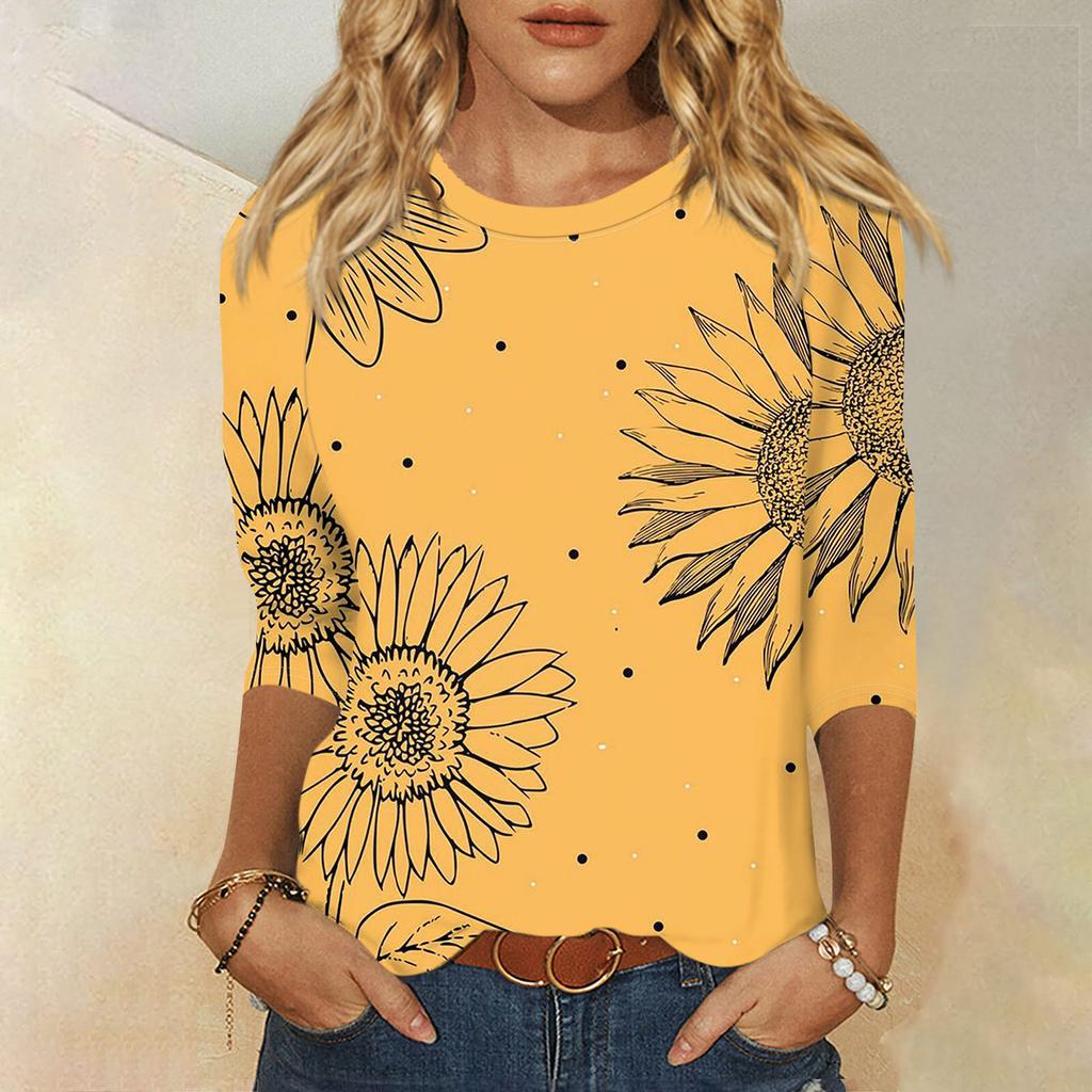 Women's Fashion Casual Printed 3/4 Raglan Sleeve Round Neck Top