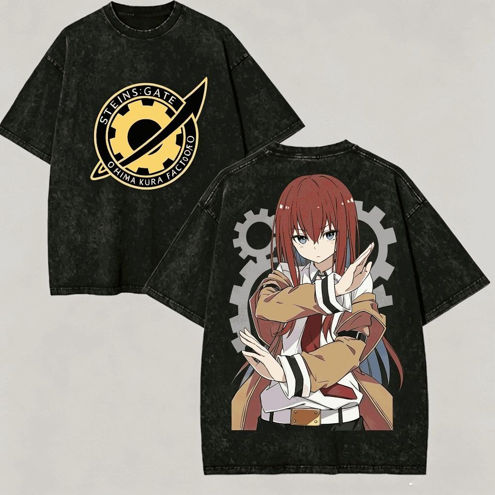 Футболка Steinsgate Винтажная стираная Унисекс Оверсайз Аниме Уличная одежда Мягкий хлопок Короткий рукав Футболка Подарок Одежда Топы 2026 Горячая Распродажа