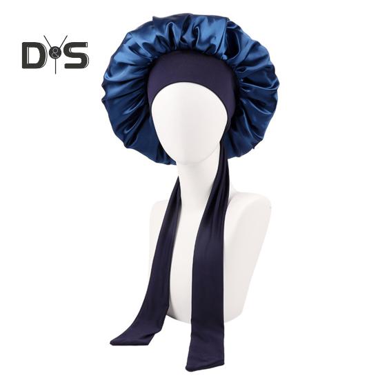 Women Shower Cap Sleeping Satin Bonnet Solid Color Adjustable Lace-up Bow Waterproof High Density Women Braids Curly Night Hat Beauty Parlor Cap
