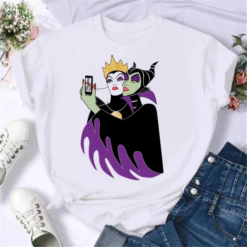 Cartoon Spoof Villains Princess Print Blouse 90S Tshirt Summer Harajuku White T Shirts Y2k Tops Gift Unisex