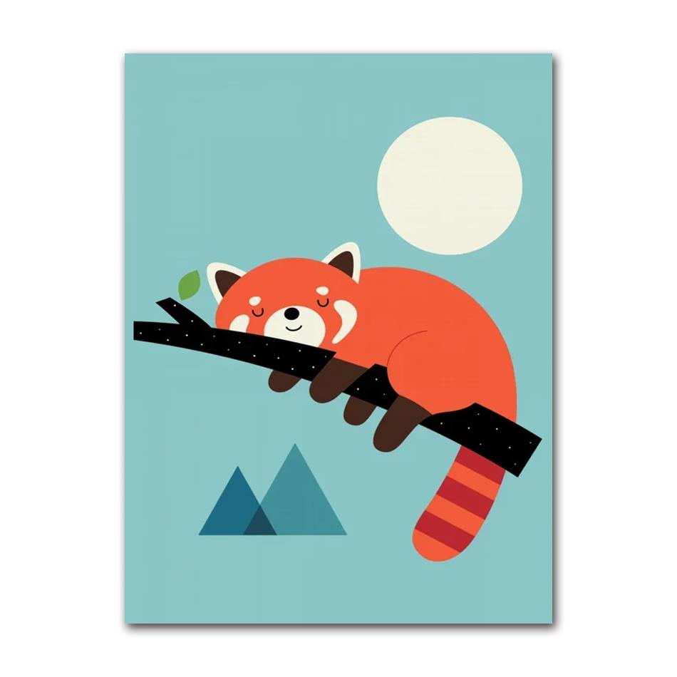 Canvas Painting Nordic Child Poster Fox Elk Raccoon Koala Cartoon Animal Print Modular Wall Art Pictures for Kids Room Decor