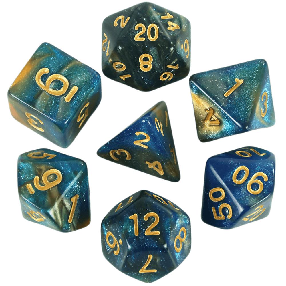Набор из 7 игральных костей DND Polyhedral Dice, разноцветные с блестками, D4 D6 D8 D10 D% D12 D20 для настольных игр DND TRPG, развлекательных игр для вечеринок