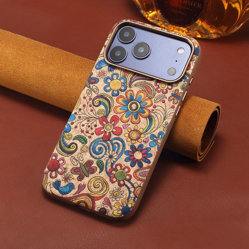 Floral Cork Magsafe Case IPhone 18 Pro Max 17 16 15 14 13 - Shockproof Magnetic Cover