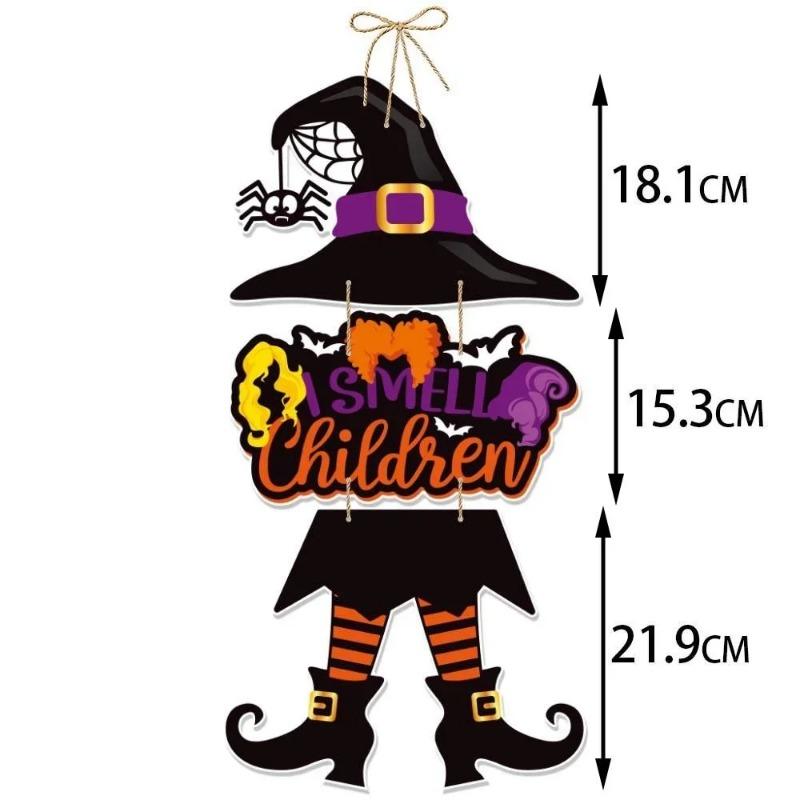 New Halloween Pumpkin Hanging Sign Spooky Witch Bat Trick or Treat Banners Front Door Decor Party Decorations