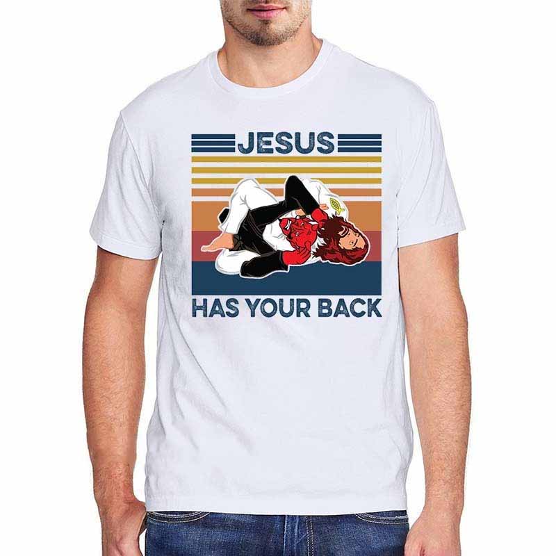 Men Jesus Has Your Back Jiu Jitsu Vintage Christian T-shirt Cotton Tops Kawaii Oversized T Shirt Harajuku Oversize Streetwear