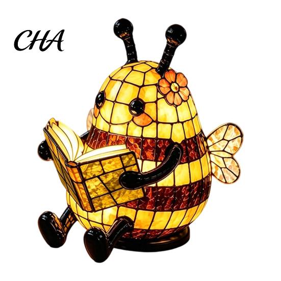 Small Ambient Table Light Cute Bee Reading for Kids, 3D Animal Night Lamp with Cottage Style Home Decor Warm Glow, Adorable Bedside Nursery