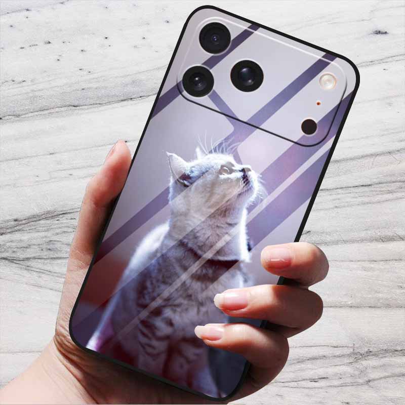 Милый Чехол Для iPhone 17 Pro Plus Capa 17 Pro Max Бампер Роскошный Закаленное Стекло Жесткая Задняя Крышка iPhone17 Air Funda Животные Узоры