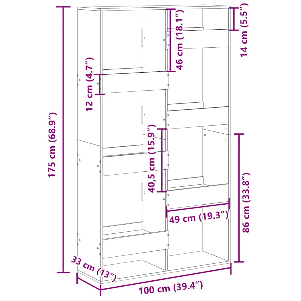Bookshelf Black 100x33x175 cm Particleboard