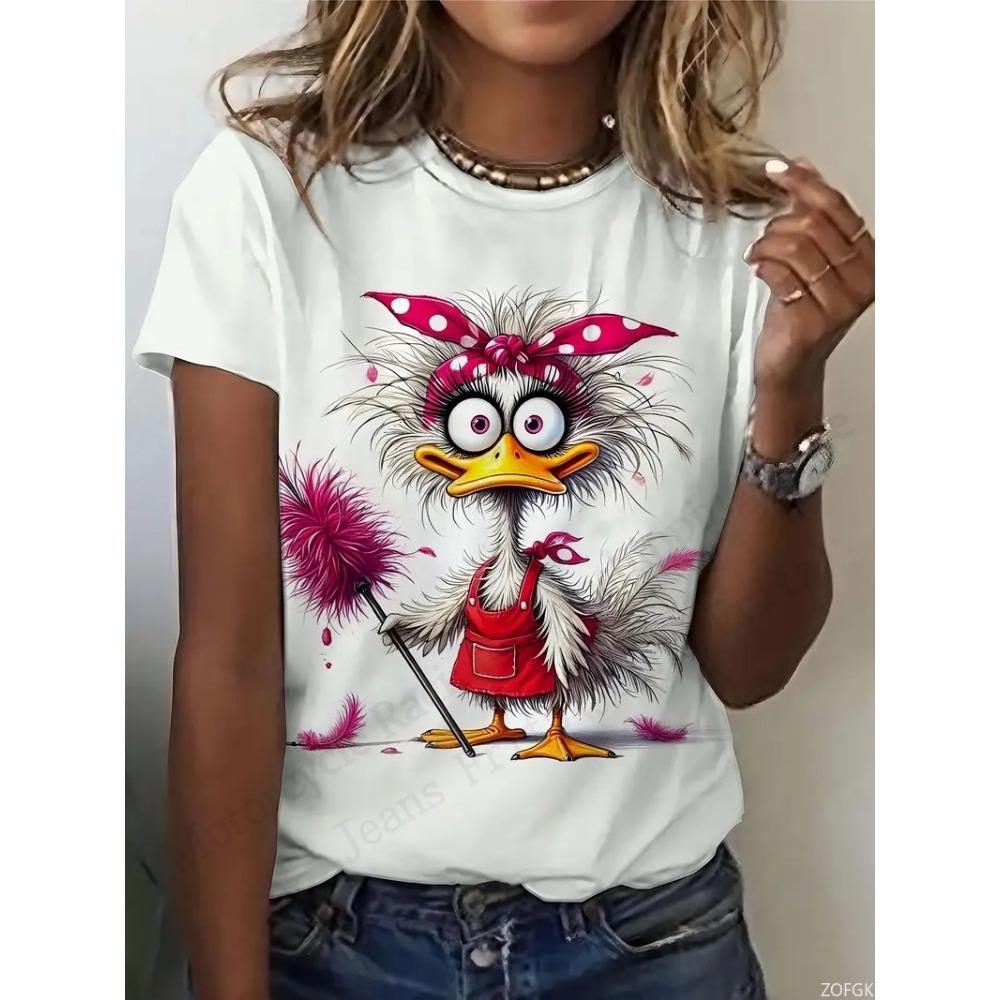 Anime Cat Duck Print Graphic T-shirt Women Fashion Casual Cartoon Oversized Short Sleeve Tops Tees Ladies Clothes Animal