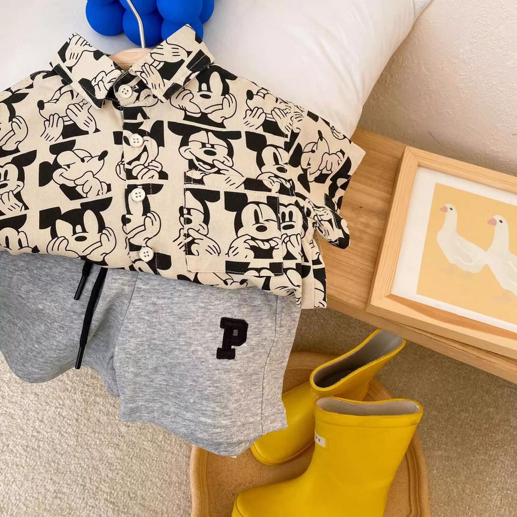 Boys Summer Thin Cartoon Print Short Sleeve Shirt Korean Casual Trendy Top