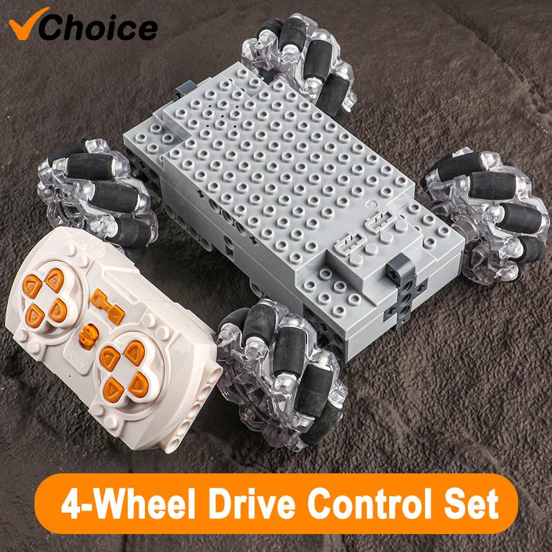 Технический MOC EV3 Колеса Меканум 4WD Электрический Строительный Блок RC Транспортное Средство Универсальные Всенаправленные Шины Образовательные Игрушки Подарки