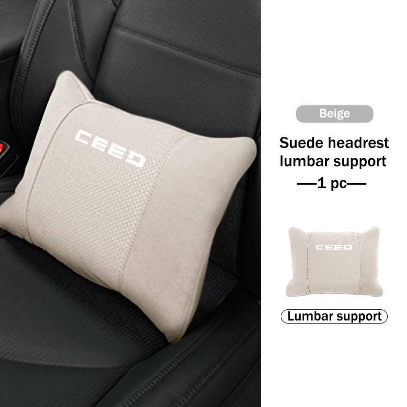 Car Logo Suede Seat Headrest Neck Pillow Soft Comfort Cushion Lumbar Support For KIA Cerato Proceed Venga Stonic Picanto SorentoWL2