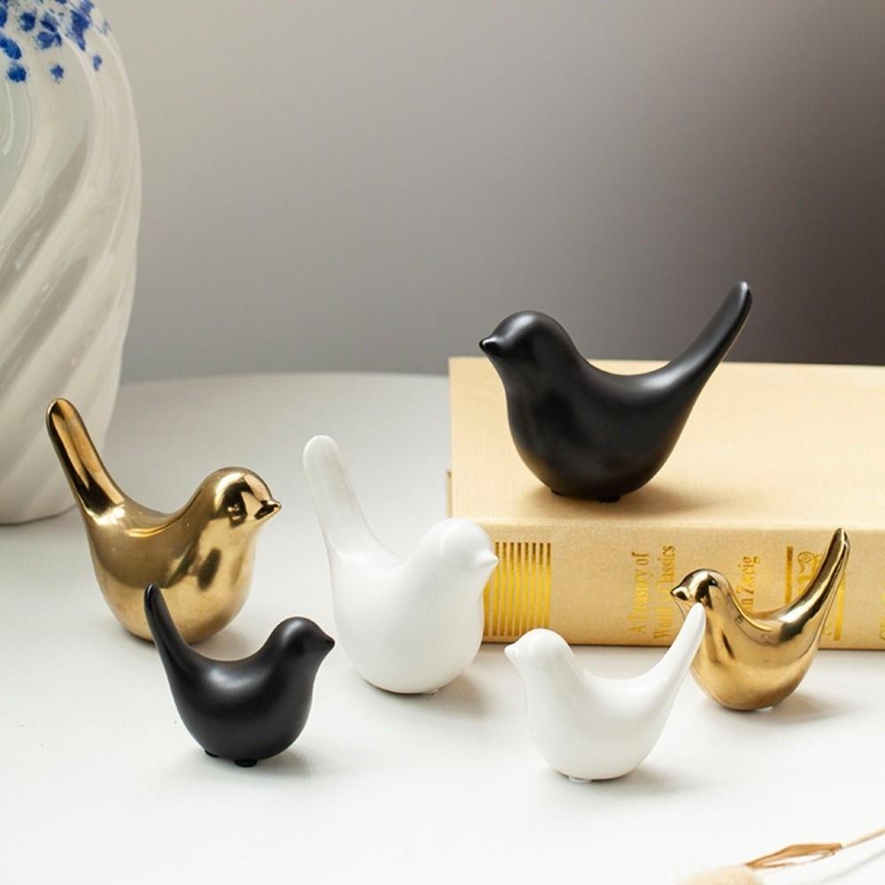 Black White Bird Sculpture Nordic Style Animal Statue Ornaments Bird Ceramic Figurines Home Decor