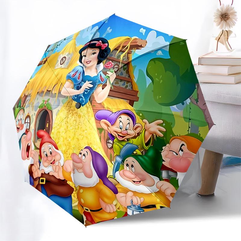Snow White, Dwarfs Themed Automatic Opening and Closing Umbrella, Brightly Colored 8-rib Portable Umbrella, Suitable for Men and Women