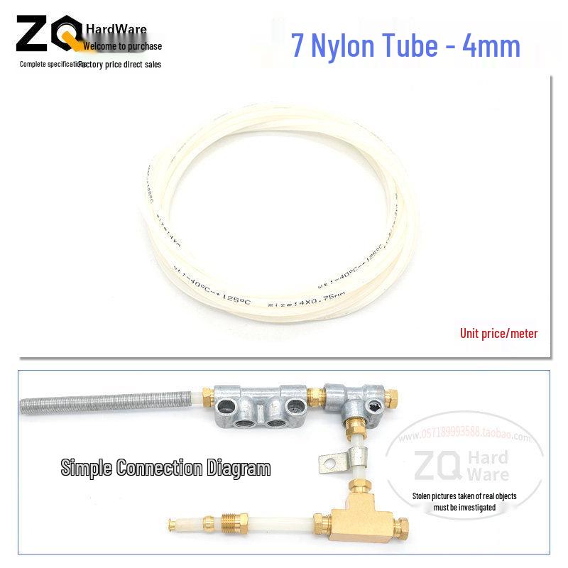 Oil Circuit Distributor Set: Nylon Tube, Copper Double-Ended Plug, Bushing, Inner Snap Ring (810x1 to 1/4), 68mm.