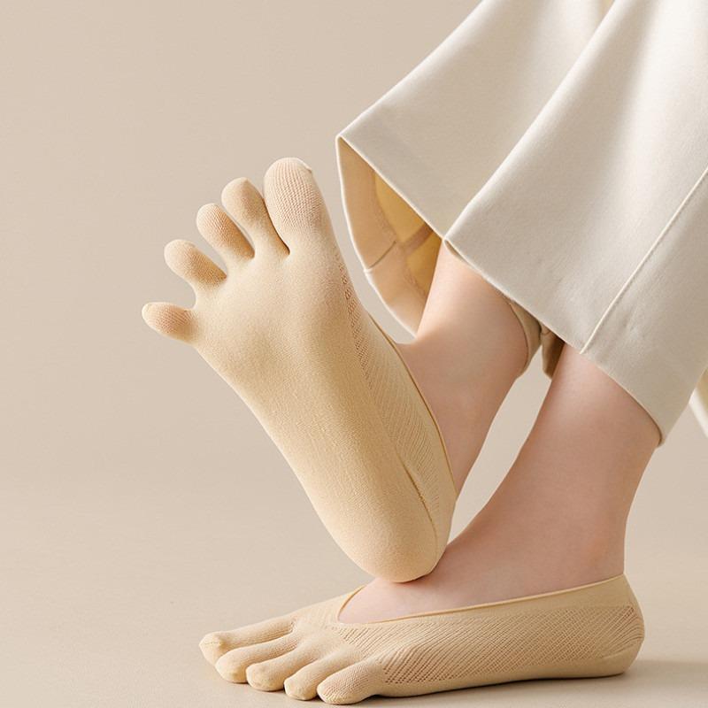 Модные носки-лодочки с пятью пальцами, летние тонкие носки с разделенным носком, силиконовые нескользящие носки с мелким носком и невидимыми каблуками