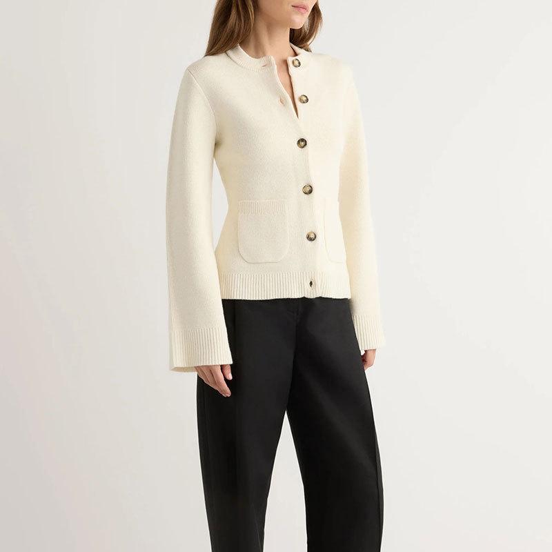 2026 Autumn/Winter Cross-Border Style Knit Cardigan: Single-Breasted, Round Neck, Waist-Cinching Sweater Top
