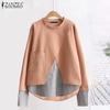 ZANZEA Women Casual Round Neck Long Sleeve Striped Pullover Sweatshirts
