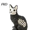 Outdoor Small Landscaping Ornament Halloween Skull Black Cat Pumpkin Figurine, Gothic Statue with Hollow Ribs, Resin Carved Decoration