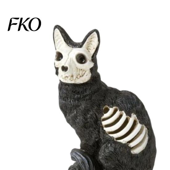 Outdoor Small Landscaping Ornament Halloween Skull Black Cat Pumpkin Figurine, Gothic Statue with Hollow Ribs, Resin Carved Decoration