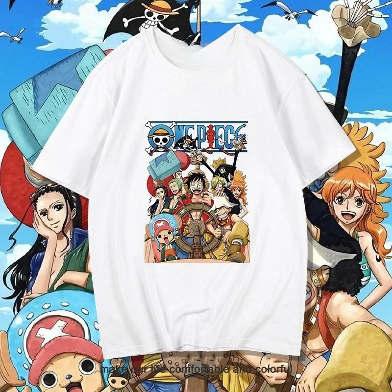 One Piece Anime Collaboration Tshirt Top Pure Cotton Japanesestyle Anime Couple American Loose One Piece Outfit
