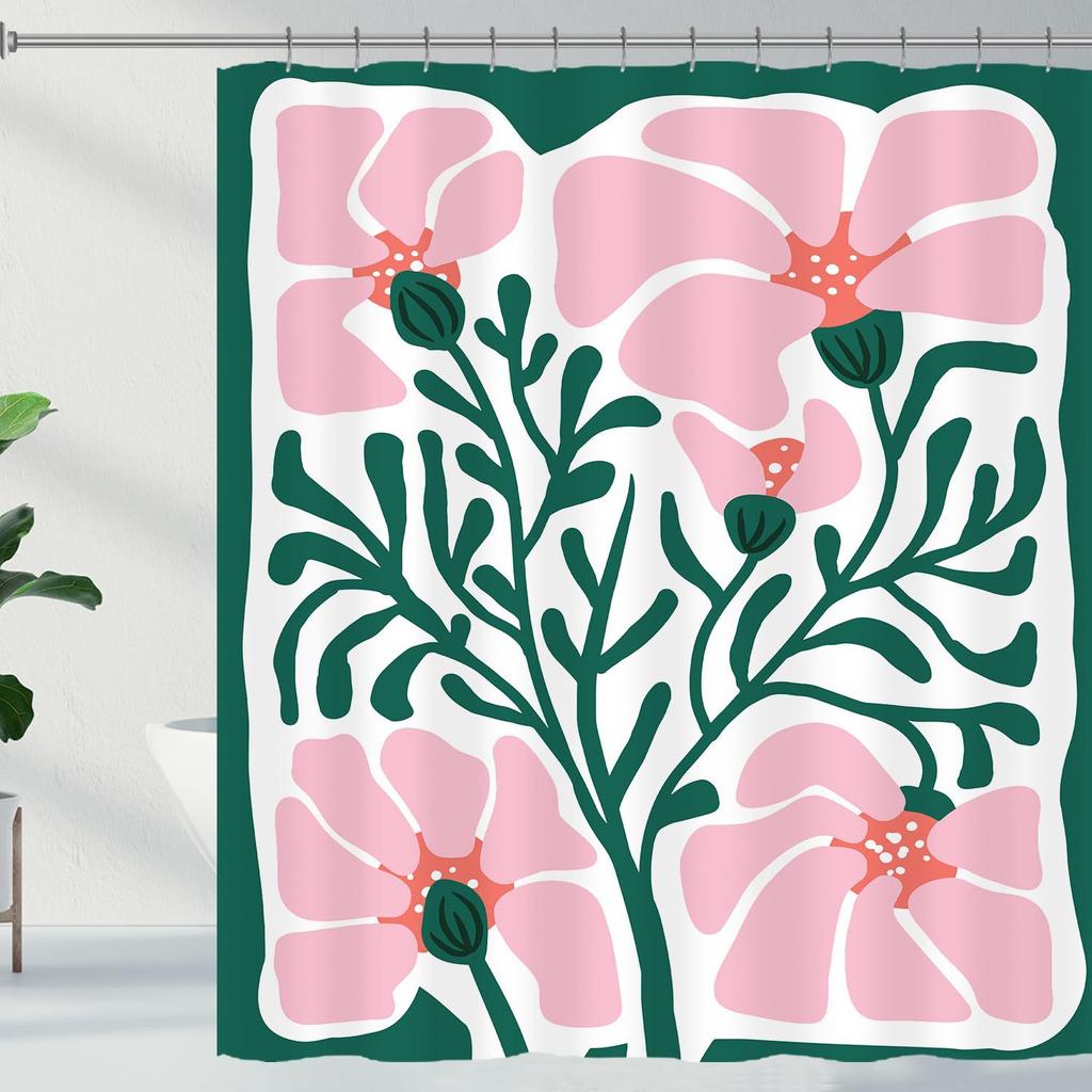 Черно-белая цветочная шторка для душа Цветочная бабочка Шторка для душа с крючками Темный цветок Лист Растение Ванная комната Шторка Водонепроницаемая Шторка для душа