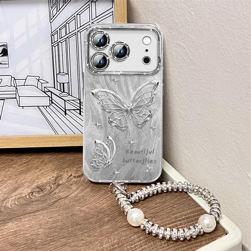 With Built-In Lens ProtectorIPhone 17 Pro Case, for IPhone 17 Pro, Shockproof, Full Protection, High-End Creative Luxury, Butterfly with Bracelet