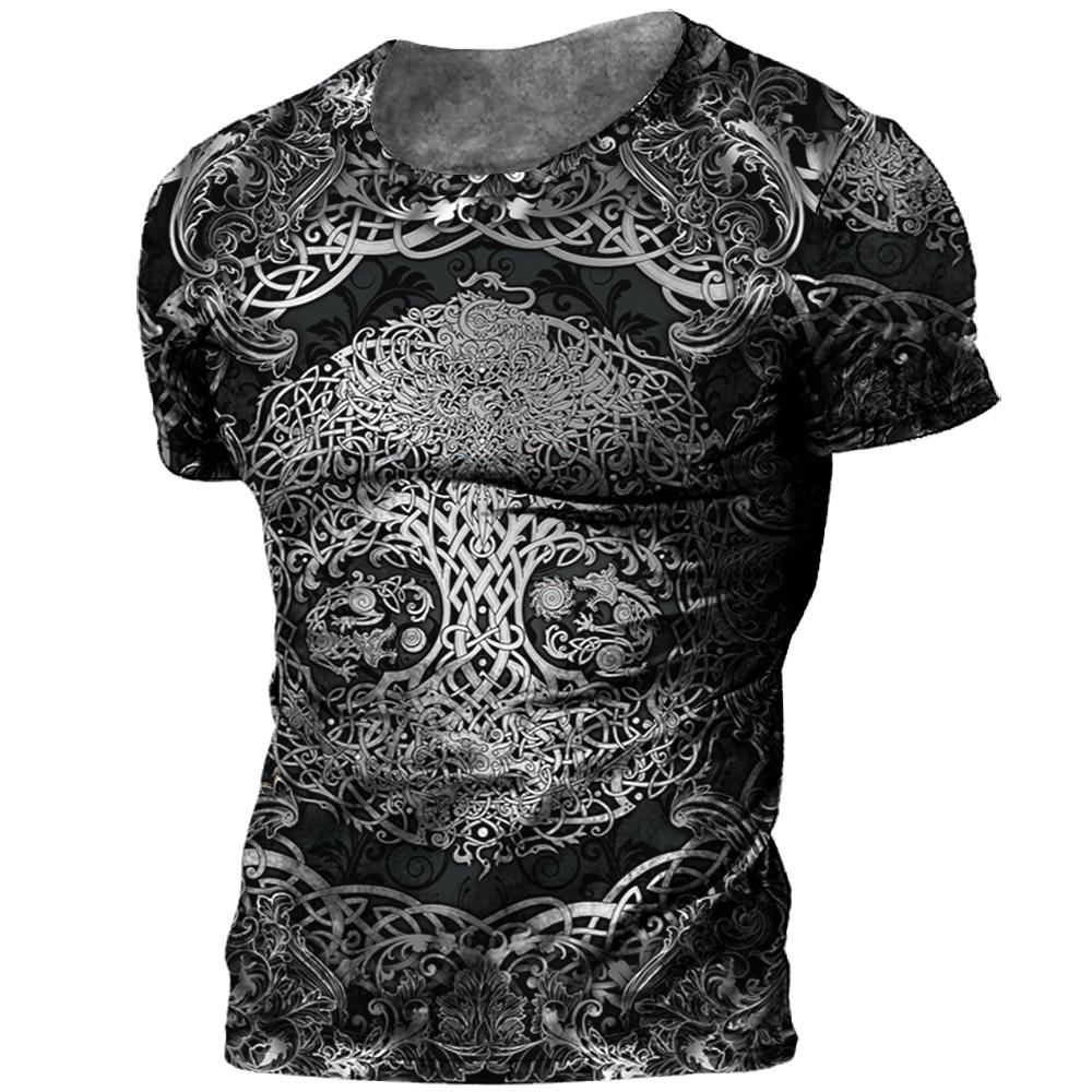 Винтажная мужская футболка с 3d принтом викингов, футболки, летние топы, повседневные свободные футболки, мужская одежда, уличная толстовка в стиле хип-хоп с круглым вырезом