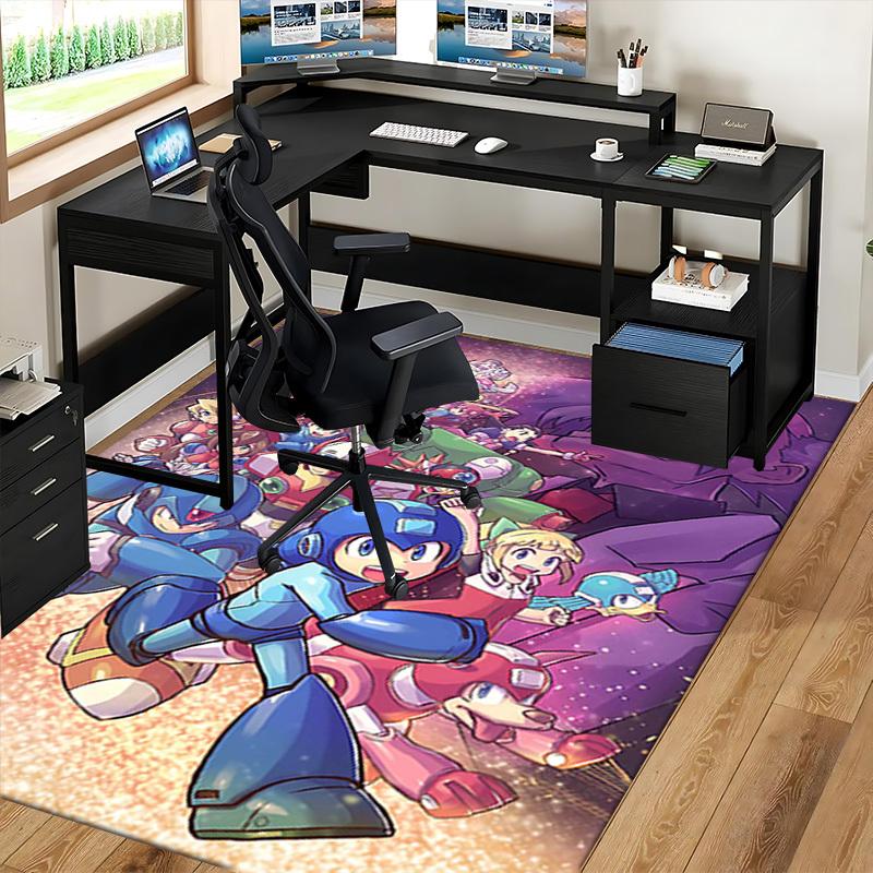 1pc Mega Man Anime Cartoon Design Office Chair Mat Non-Slip Carpet for Home Decor, Gaming Room, Seasonal Gift.Y075