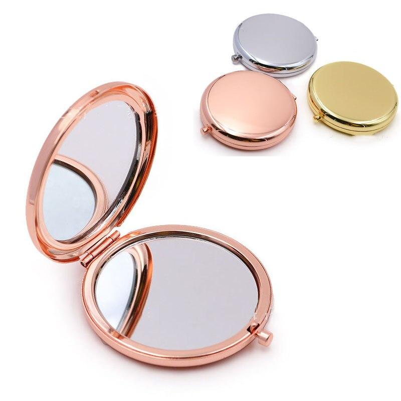 Double-sided Mirror Gold 65mm Flat Folding Portable Metal Makeup Mirror Creative Gifts