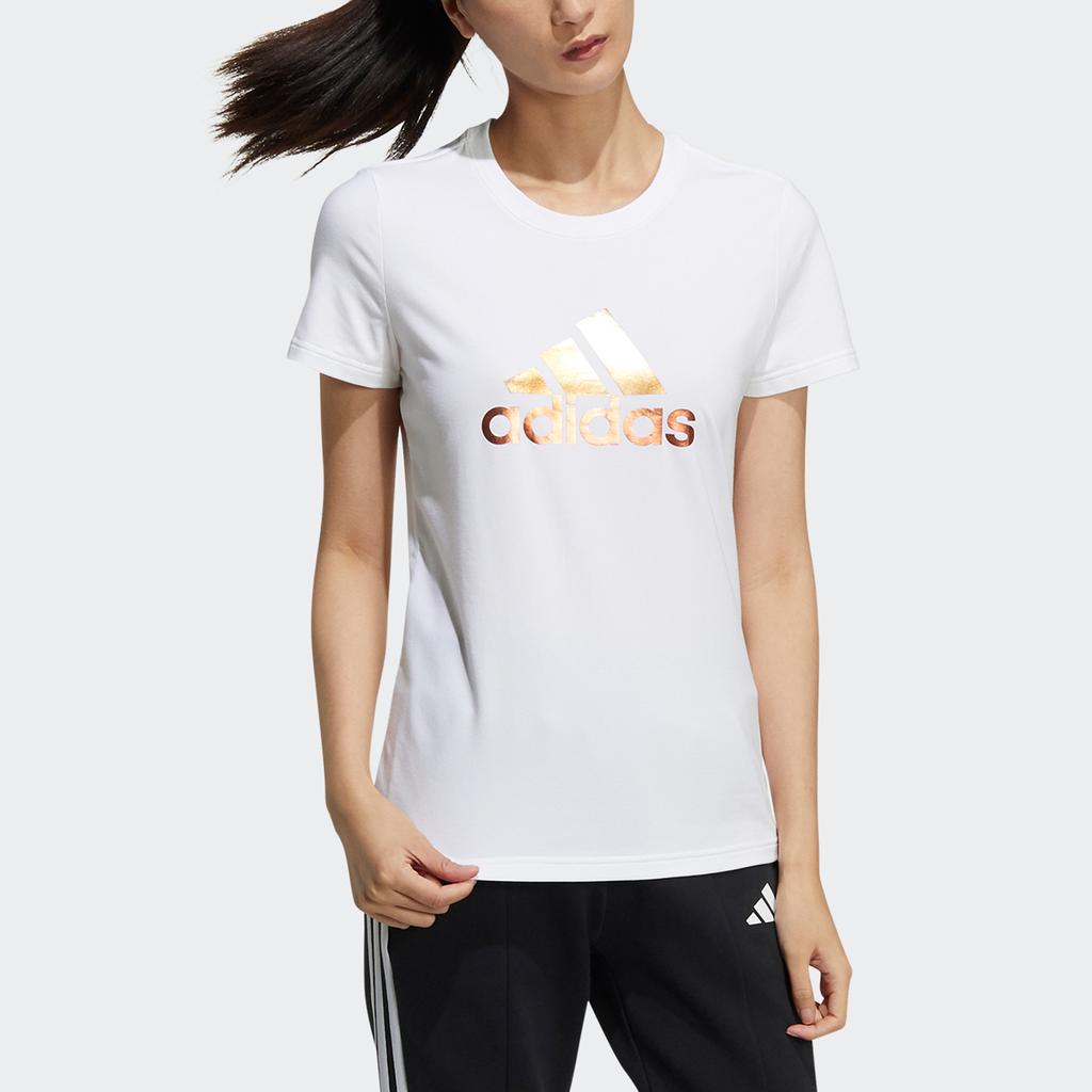Adidas T Shirts Women's White Crew Neck Moderate Straight Fit GP0683