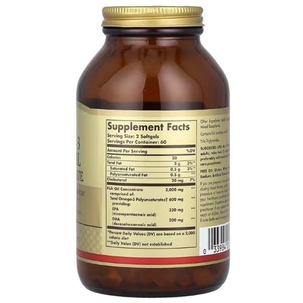 Концентрат рыбьего жира Омега-3, Omega 3 Fish Oil Concentrate, Solgar 120гелкапс (67313004)